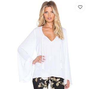 Show Me Your Mumu Crisp White Bardot tassel top